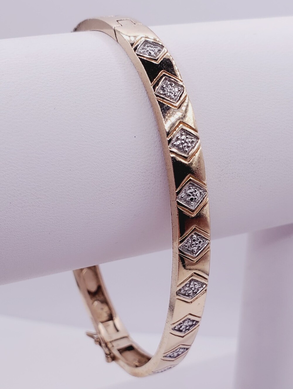 Yellow Gold and Silver Diamond Accent Bangle Bracelet